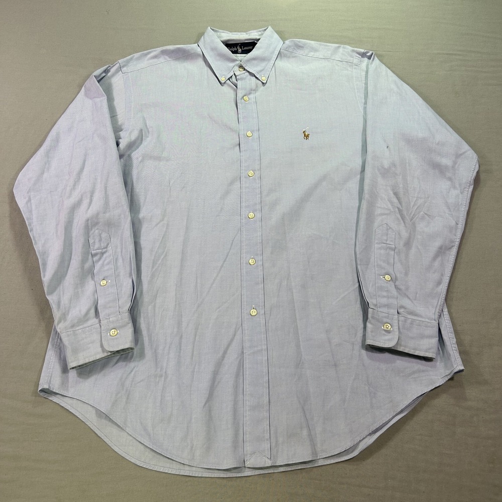 VINTAGE Ralph Lauren Yarmouth Shirt Mens 16-35‎ 2XL Blue Button Up Dress